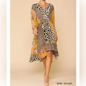 Gigio USA Beautiful‎ Mixed Material Boho Gypsy High-Low Dress. Size Small.